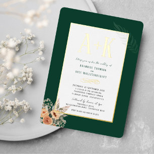 Élégant floral vert foncé 5" x 7" Foil Invitation