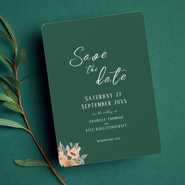 Élégant floral vert foncé Enregistrer la carte pla (Créateur téléchargé)