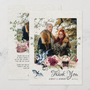 Elegant Floral Viking Wedding Photo Thank You Card