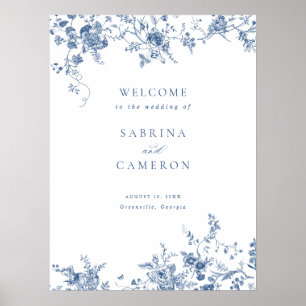 Elegant Floral Vintage Blue Wedding Welcome Sign