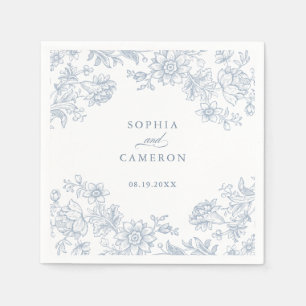 Elegant Floral Vintage Botanical Blue Wedding Napkin