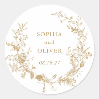 Elegant Floral Vintage Botanical Gold Wedding Classic Round Sticker