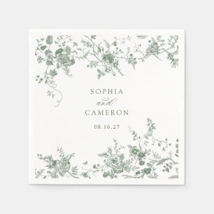 Elegant Floral Vintage Botanical Sage Wedding Napkin