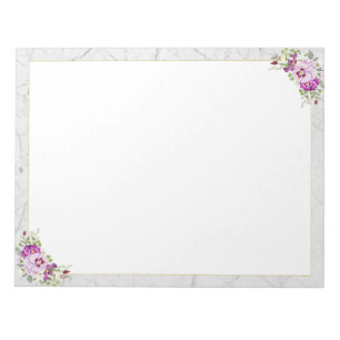 Elegant Floral Vintage Chic Marble Purple Pansies Notepad