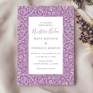 Elegant Floral Vintage Lilac Nuestra Boda Wedding Invitation
