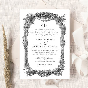 Elegant Floral Vintage Ornament Frame Wedding Invitation