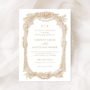 Elegant Floral Vintage Ornament Frame Wedding Invitation