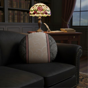 Elegant Floral Vintage Pink and Grey Damask  Round Pillow