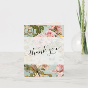 Élégant floral Vintage Pink Script Merci photo