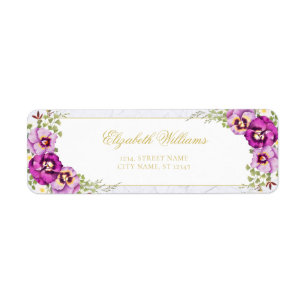 Elegant Floral Vintage Purple Chic Marble Pansies