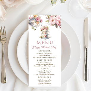 Elegant Floral Vintage Tea Party Mother's Day Menu