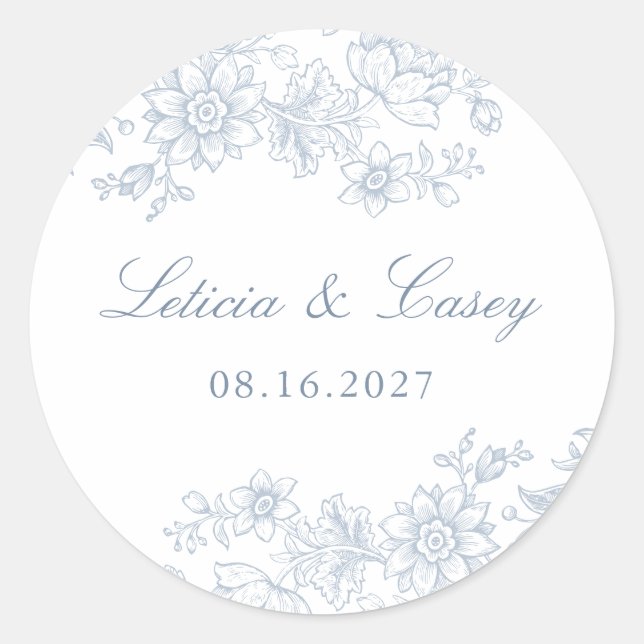 Elegant Floral Vintage Wedding Classic Round Sticker (Front)