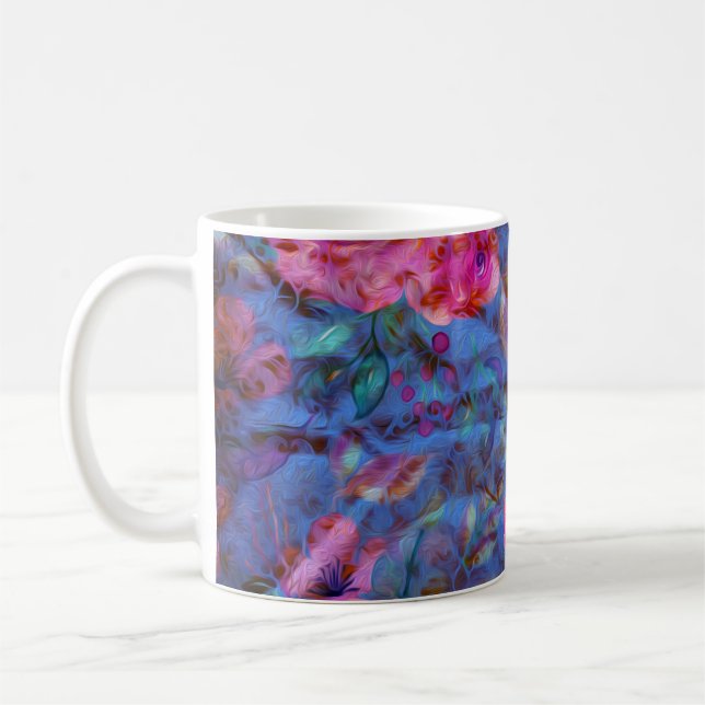 Elegant Floral Violet Rose Pattern Coffee Mug (Left)
