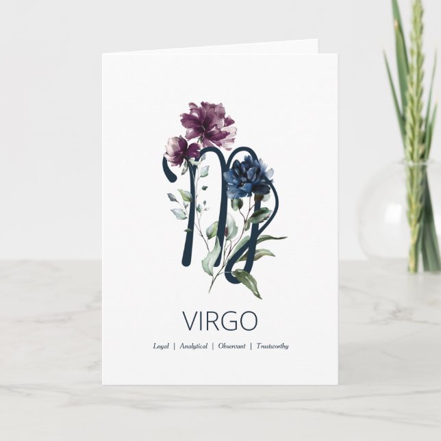 Elegant Floral Virgo Birthday Card (Front)