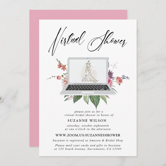 Elegant Floral Virtual Bridal Shower Invitation (Front/Back)