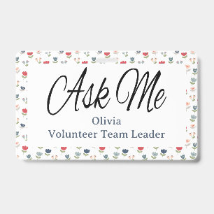 Elegant Floral Volunteer Event Staff Name Badge
