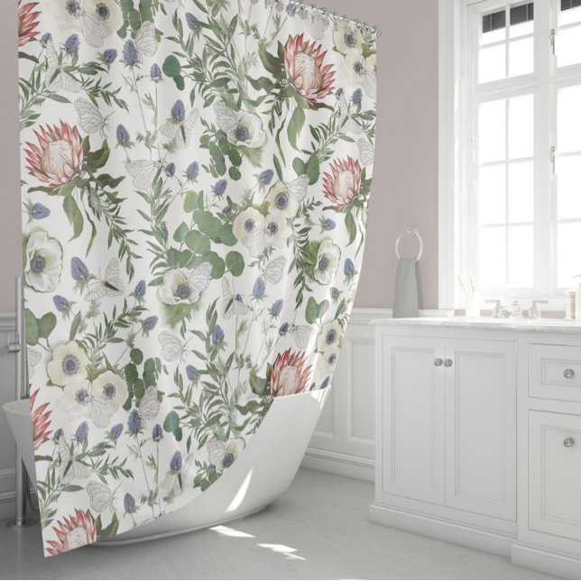 Elegant Floral Watercolor (Romantic Floral Elegance Protea Anemones Thistle Shower Curtain from Studio Posies. )