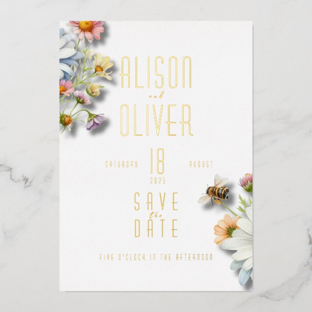 Elegant Floral Watercolor Bee Gold Foil (Front)
