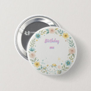 Elegant Floral Watercolor Birthday Favour Stickers 2 Inch Round Button