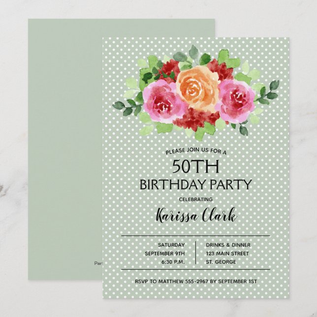 Elegant Floral Watercolor Birthday Invitations (Front/Back)