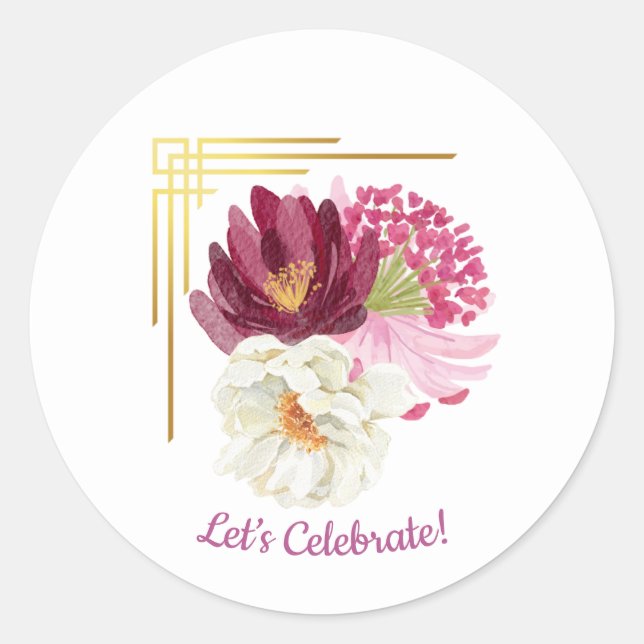 Elegant Floral Watercolor Birthday Sticker (Devant)
