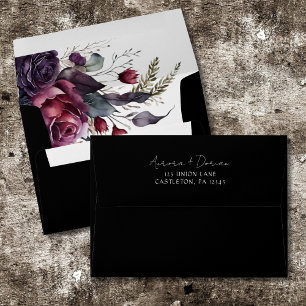 Elegant Floral Watercolor Black Wedding Invitation Envelope