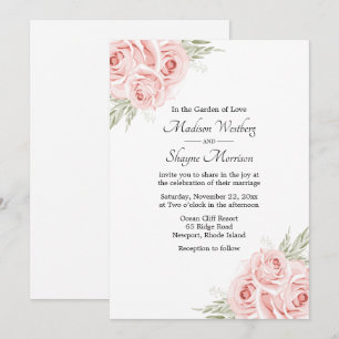 Elegant Floral Watercolor Blush Pink Rose Wedding Invitation