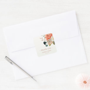 Elegant Floral Watercolor Couple Wedding Thank You Square Sticker
