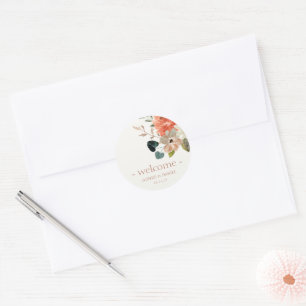 Elegant Floral Watercolor Couple Wedding Welcome Classic Round Sticker