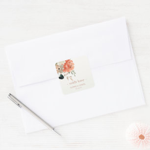 Elegant Floral Watercolor Couple Wedding With Love Square Sticker