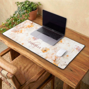 Elegant Floral Watercolor Custom Monogram Desk Mat