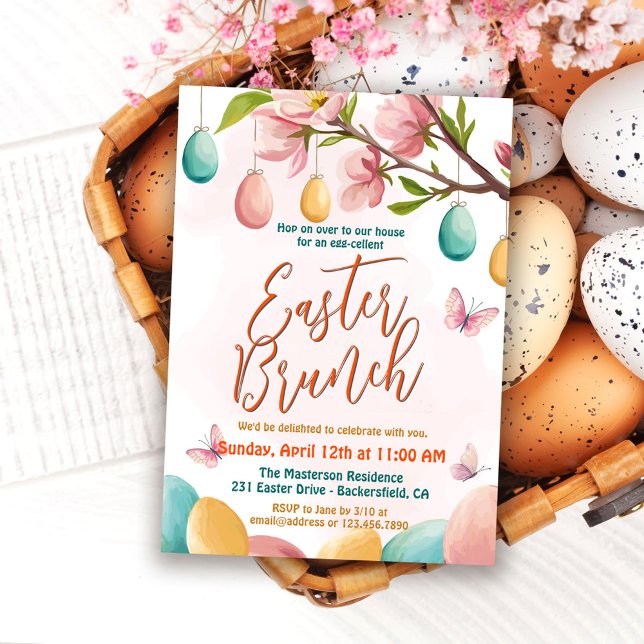 Elegant Floral Watercolor Egg Hunt & Easter Brunch Invitation (Creator Uploaded)