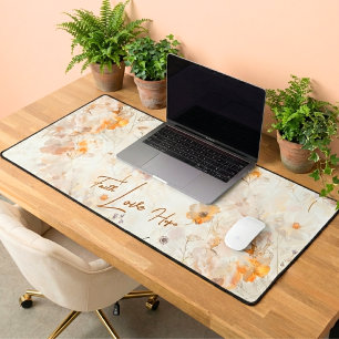 Elegant Floral Watercolor Faith Hope Love Desk Mat