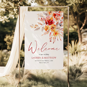 Elegant Floral Watercolor Fall Wedding Welcome Poster