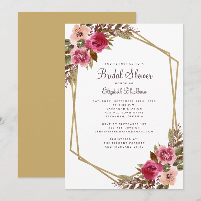 Elegant Floral Watercolor Foilage Bridal Shower Invitation (Front/Back)