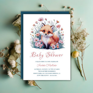 Elegant Floral Watercolor Fox Baby Shower Invitation