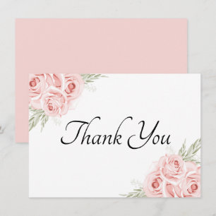 Elegant Floral Watercolor Garden Pink Rose   Thank You Card