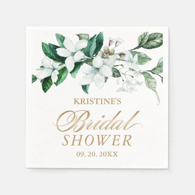 Elegant Floral Watercolor Greenery Bridal Shower Napkin (Front)