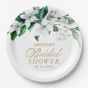 Elegant Floral Watercolor Greenery Bridal Shower Paper Plate