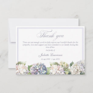 Elegant Floral watercolor hydrangea funeral Thank You Card