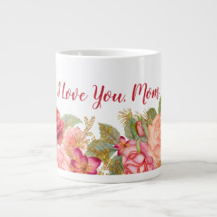 Elegant Floral Watercolor "I Love You Mom" Large Coffee Mug