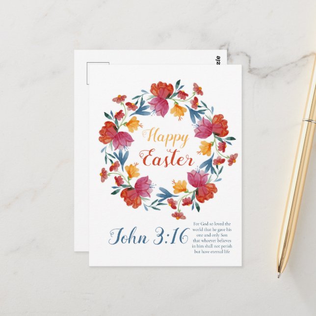 Elegant Floral Watercolor John 3:16  Postcard (Front/Back In Situ)