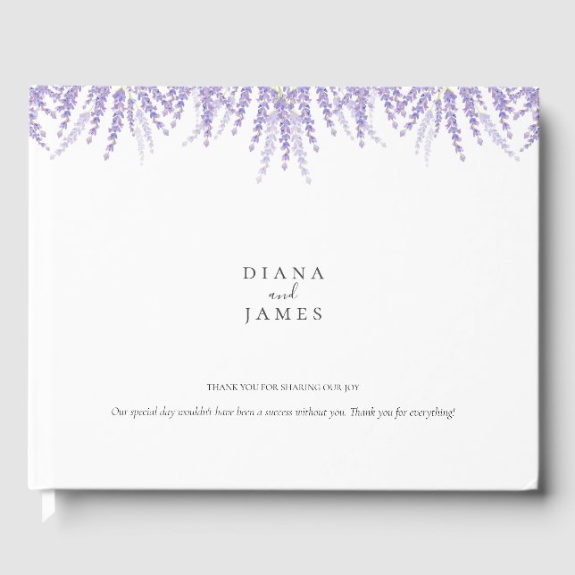 Elegant Floral Watercolor Lavender Wedding Guest Book (Front)