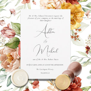 Elegant Floral Watercolor Modern Wedding Invitation