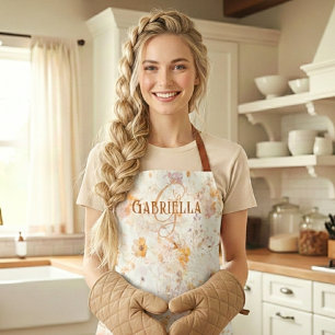 Elegant Floral Watercolor Monogram Name Initial Apron