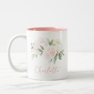 Elegant Floral Watercolor Name Two-Tone Coffee Mug
