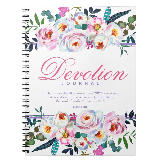 Elegant Floral Watercolor Named Devotion Journal (Front)