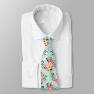 Elegant Floral Watercolor Paint Mint Girly Design Tie