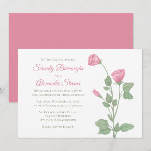 Elegant Floral Watercolor Pink Flowers Wedding  Invitation