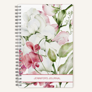 Elegant Floral Watercolor Pink White Notebook